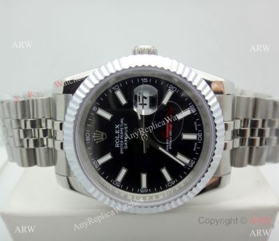 Copy Rolex Datejust jubilee 40mm Watch SS Black Dial White Stick